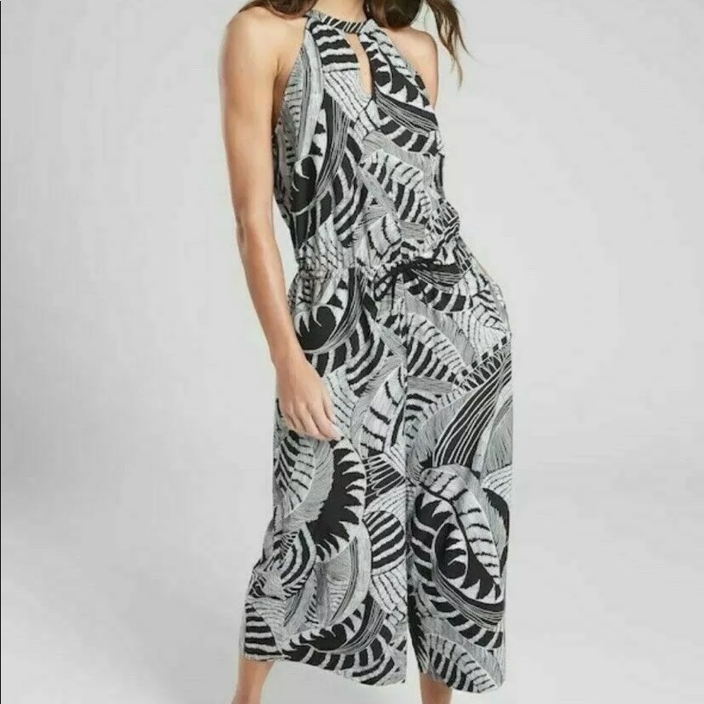 Athleta Wide Leg Sol Romper Zuma Print Black 6